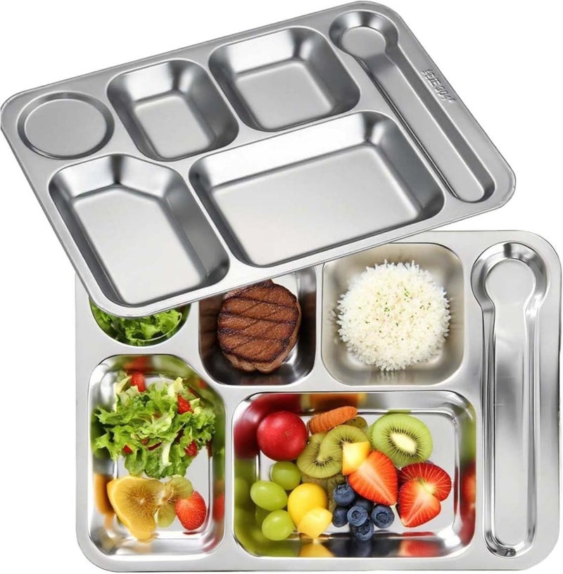 6 Compartment Stainless Steel Serving Plate – Durable Rust Resistant Food Tray for Kids and Healthy Meals - Image 1